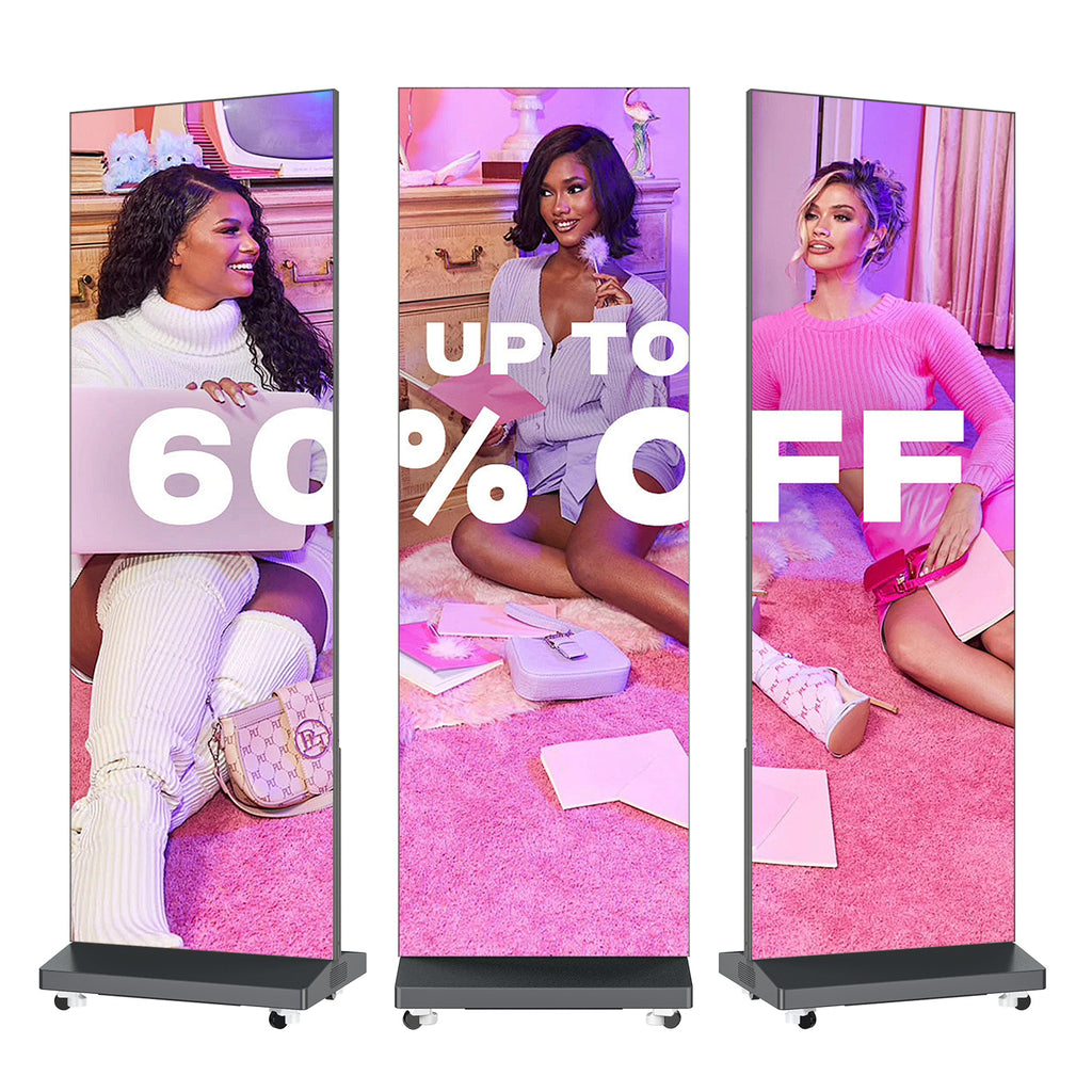 LED Digital Signage Display with Flight Case, P1.86 Spliceable LED Poster Screen with Publishing System, Foldable Advertising Display Kiosk for Events and Rentals, WiFi/USB/HDMI, Black