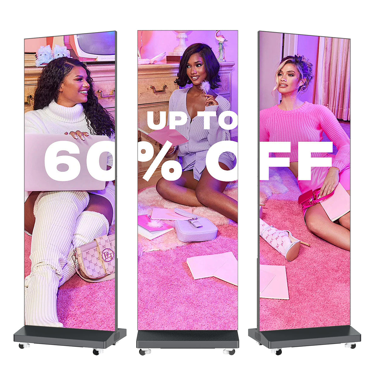 LED Digital Signage Display with Flight Case, P1.86 Spliceable LED Poster Screen with Publishing System, Foldable Advertising Display Kiosk for Events and Rentals, WiFi/USB/HDMI, Black