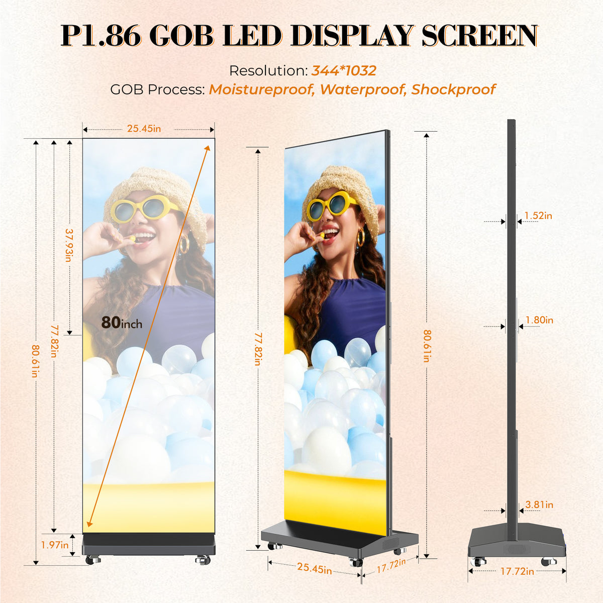 LED Digital Signage Display with Flight Case, P1.86 Spliceable LED Poster Screen with Publishing System, Foldable Advertising Display Kiosk for Events and Rentals, WiFi/USB/HDMI, Black