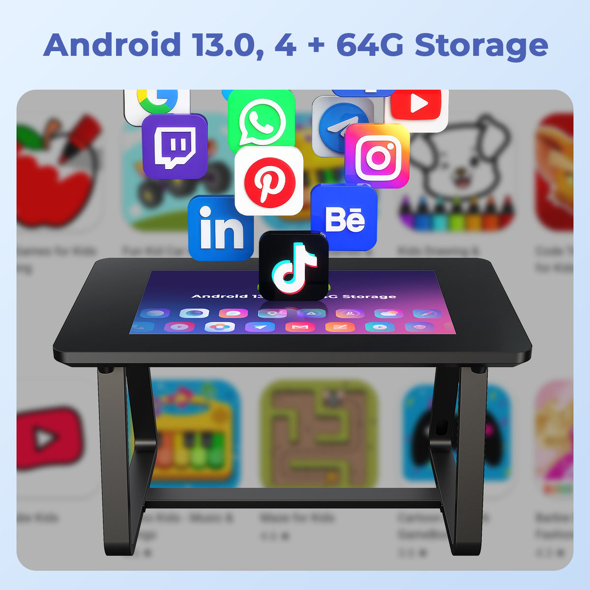 MWE 32 Inch Game Table, Multifunctional Touchscreen Table, Detachable Interactive Display for Indoor Entertainment, Meetings & Education, Android 13, 8+128GB