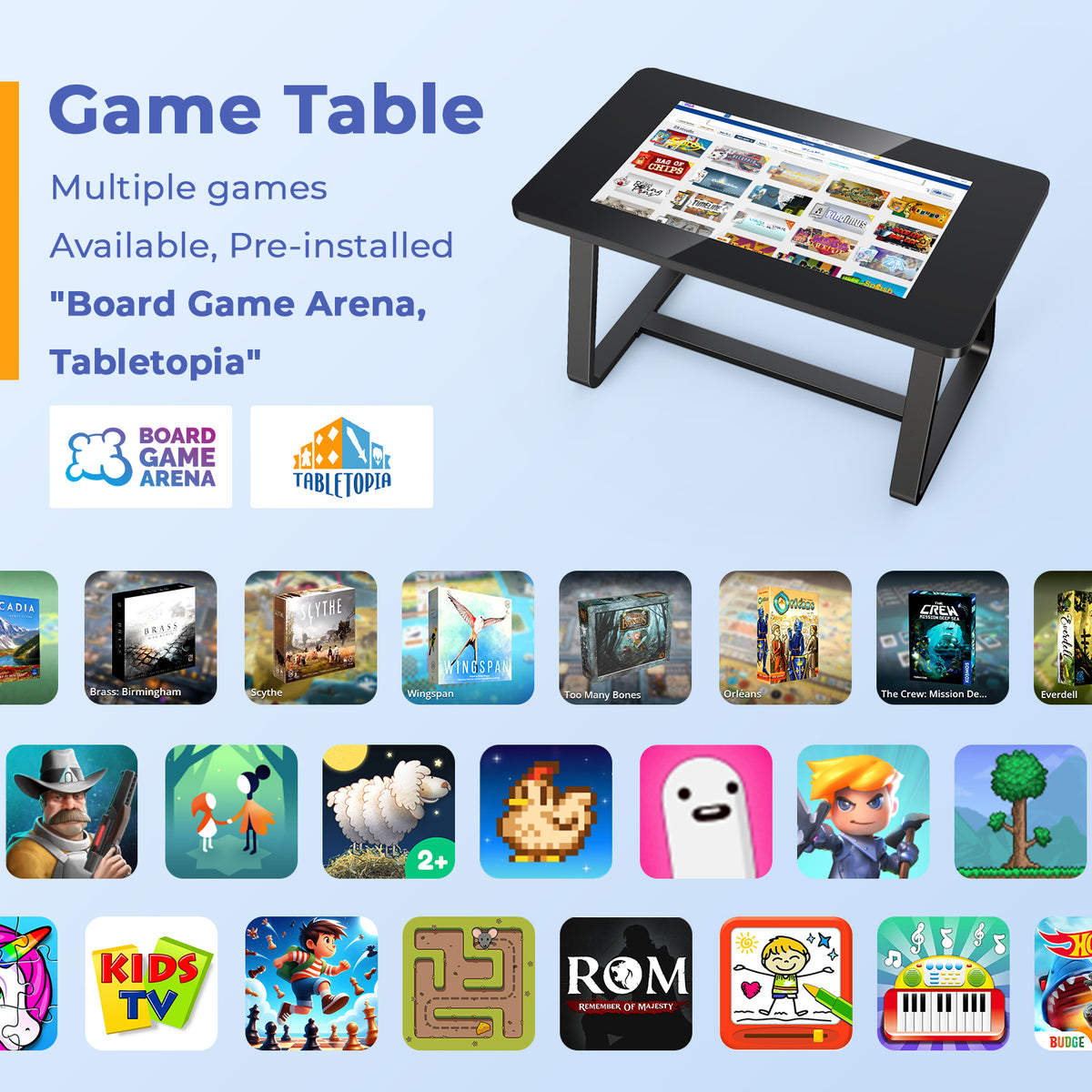 MWE 32 Inch Game Table, Multifunctional Touchscreen Table, Detachable Interactive Display for Indoor Entertainment, Meetings & Education, Android 13, 8+128GB