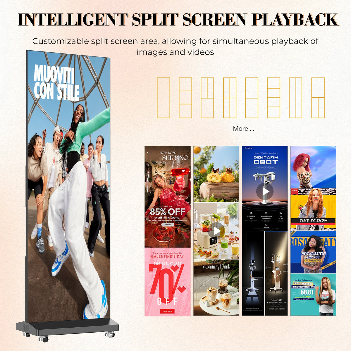 LED Digital Signage Display with Flight Case, P1.86 Spliceable LED Poster Screen with Publishing System, Foldable Advertising Display Kiosk for Events and Rentals, WiFi/USB/HDMI, Black