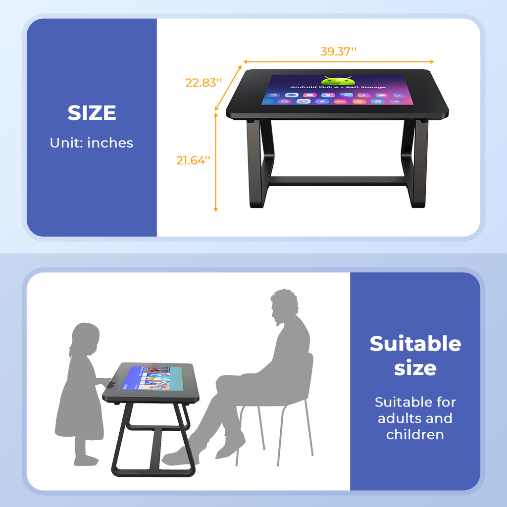 MWE 32 Inch Game Table, Multifunctional Touchscreen Table, Detachable Interactive Display for Indoor Entertainment, Meetings & Education, Android 13, 8+128GB